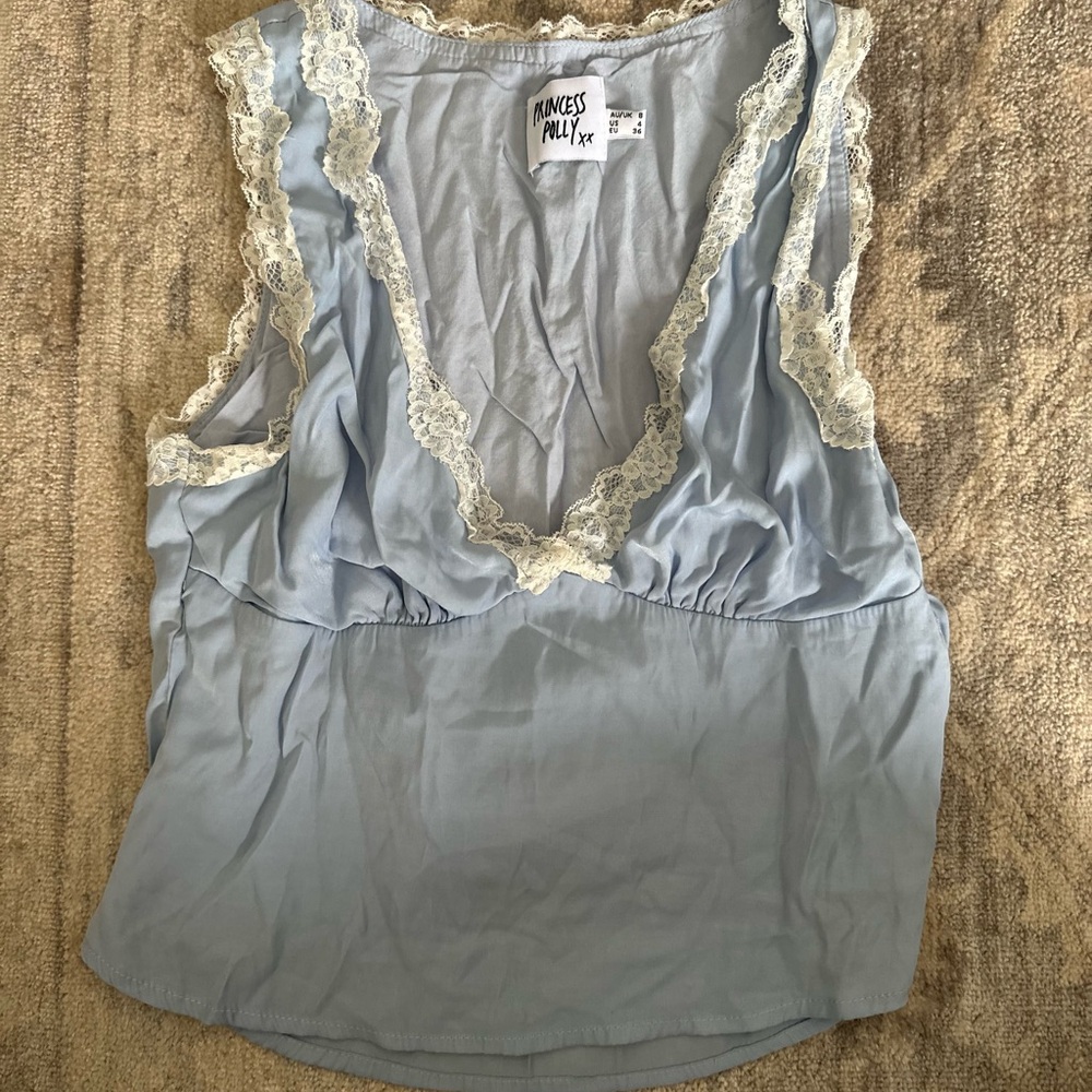 Princess Polly Light Blue Lace Detail Blouse